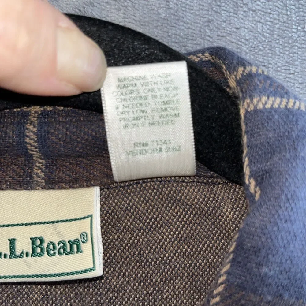L.L. Bean Men Brown Navy Sz L Long Sleeve Button Up 100% Cotton Stretch‎ Vintage